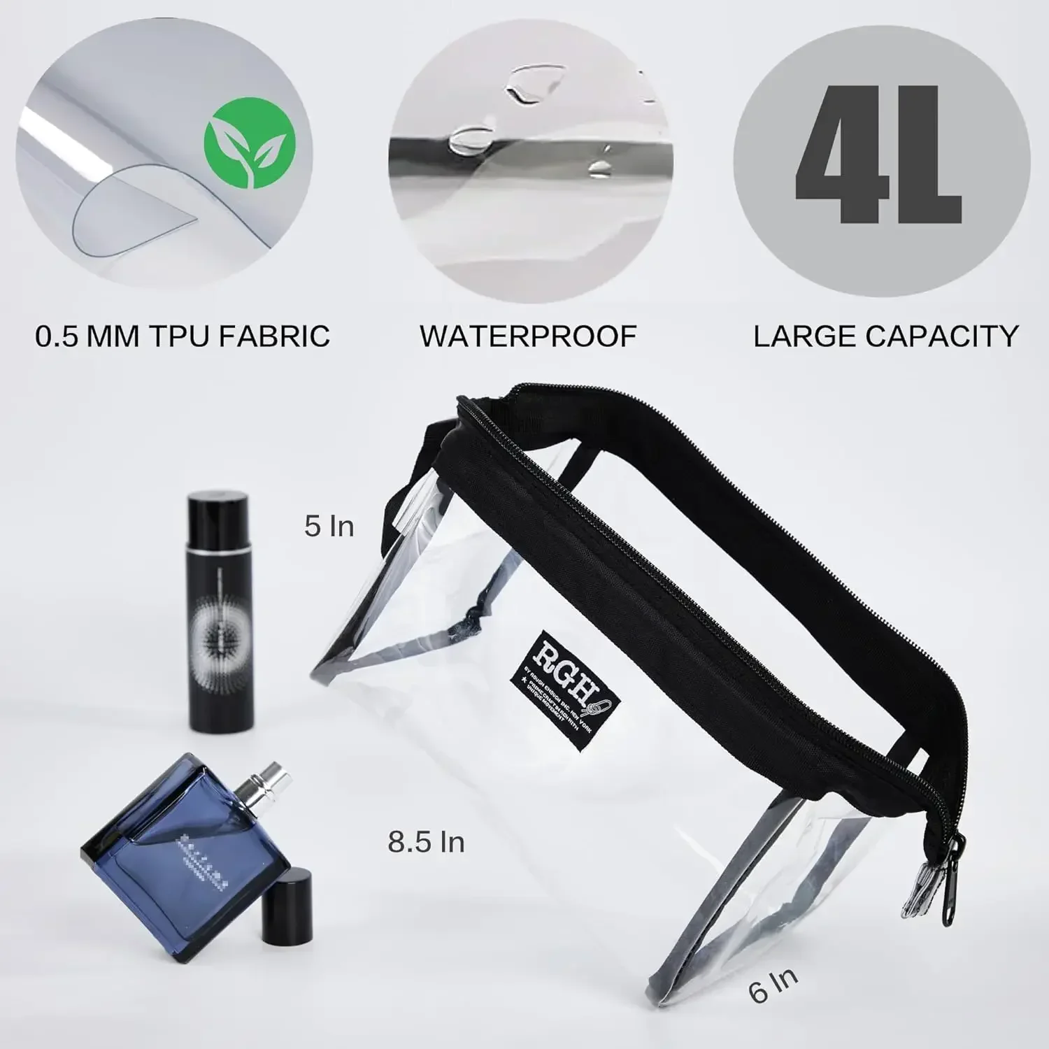 Rough Enough Clear Toiletry Bag for Women Travel Transparent Cosmetic Organizer with Portable Handle