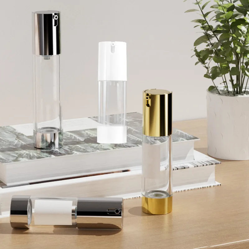 Pompa airless oro 15ml 30ml 50ml con bottiglia trasparente per il corpo di Creazioni per la cura della pelle fai da te riutilizzabili riutilizzabili vuote