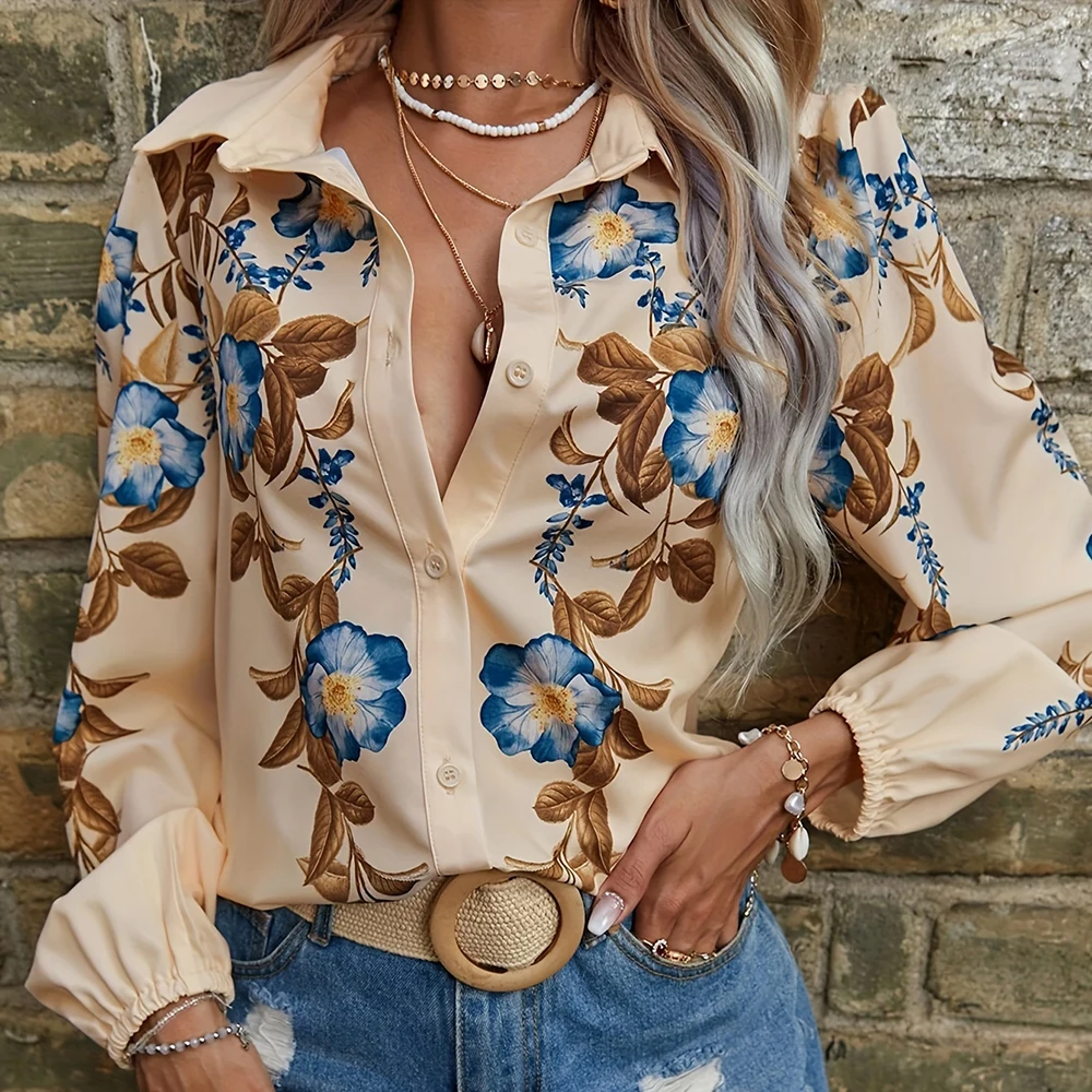 Women'S Loose Shirt Summer Vintage Floral Print Shirt Hawaiian Vacation Casual Shirt Women'S Large Size Lapel Button Up Top