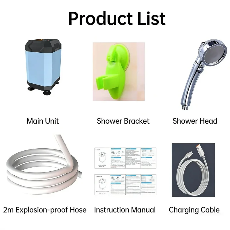 5400mAh/9000mAh Outdoor Portable Camping Shower with Display & U-V Filter Three Adjustable Modes for Camp,Car Washing,Pet view 6