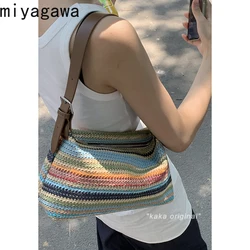 Miyagawa Summer Niche Woven Underarm Bag Women's 2024 New Fashion Hand-held Grass Woven Versatile Single Shoulder Crossbody Bags