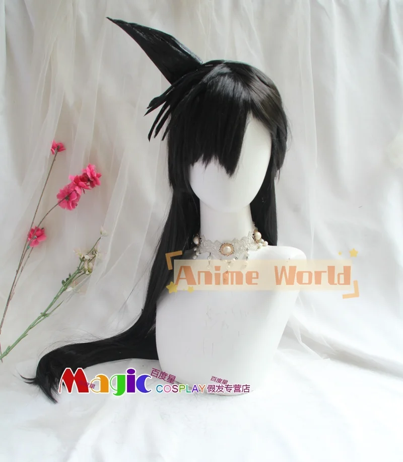 Peluca de Anime Detective Con Mouri Ran, pelo largo negro de 80cm, juego de rol para fiesta de Halloween, peluca Con gorro