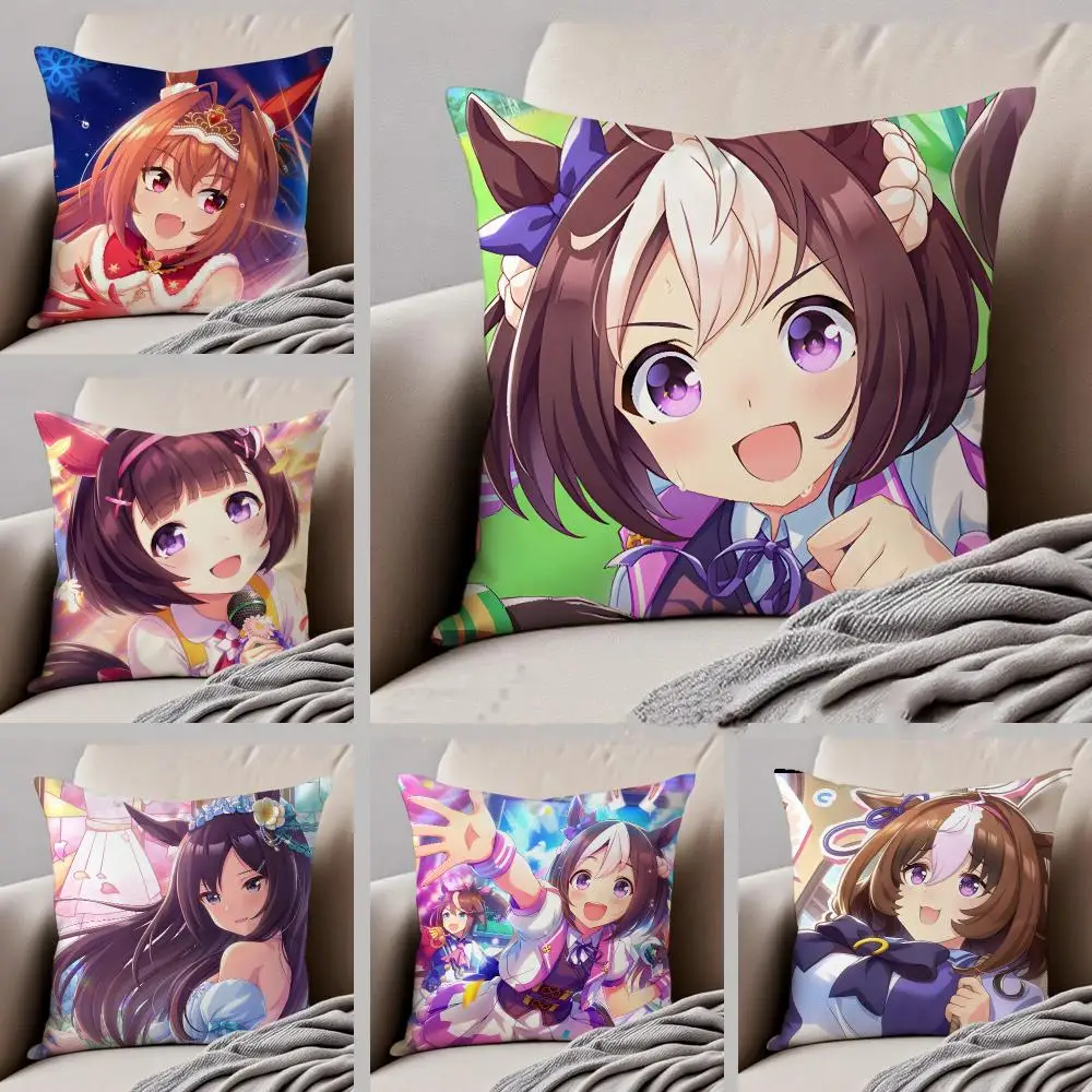 Racing Anime U-Uma Musume Pretty Derby Cushion Cover Throw Pillow Cover Hidden Button Durable Polyester Chair Cushion