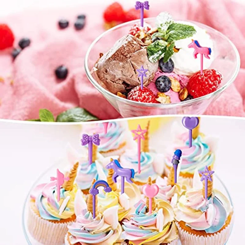 Kids Food Fruit Fork Unicorn Trojan Cartoon Bento Box Decorative Fork Cake Dessert Fork Mini Toothpick Pastry Party Supplies