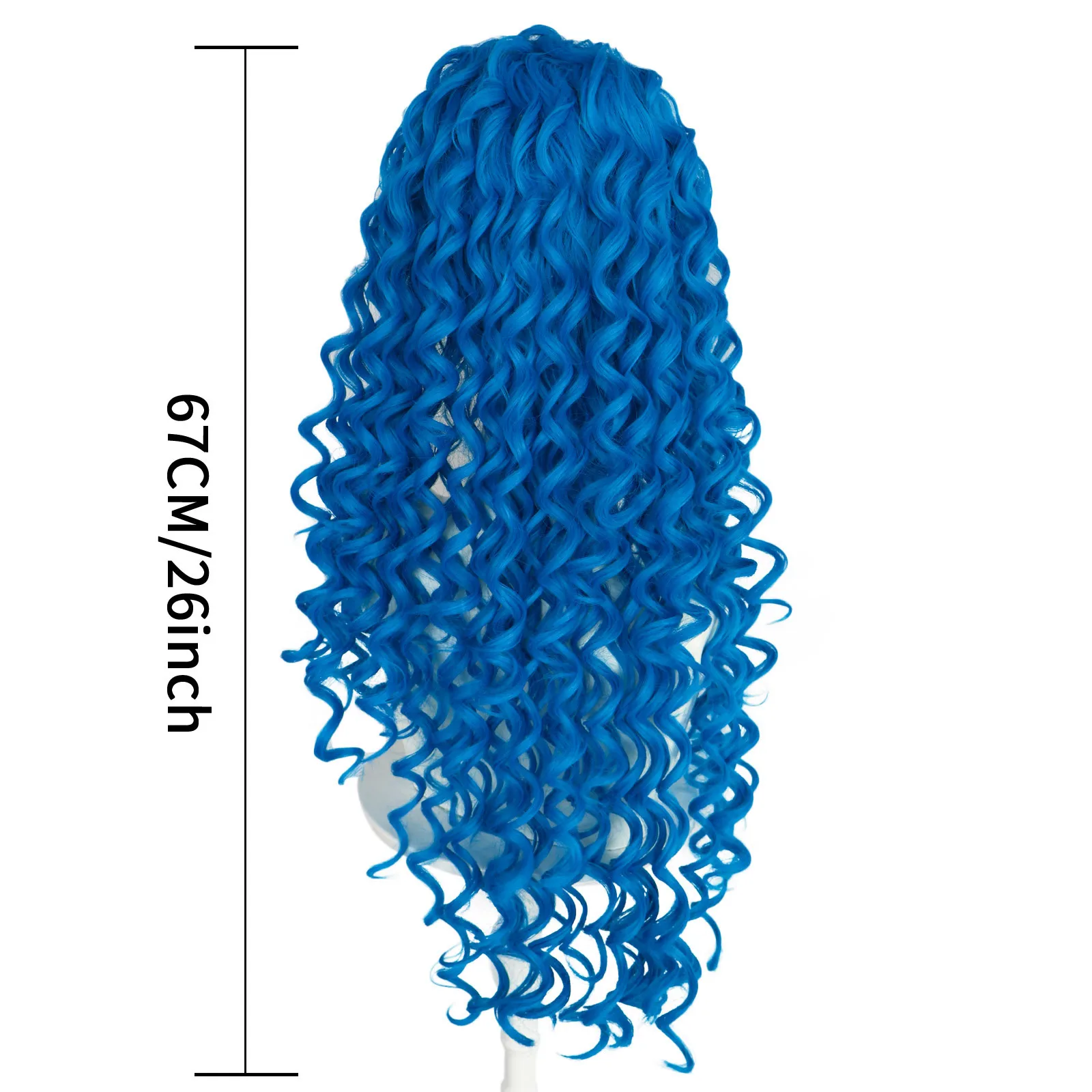 Peluca de Cosplay de princesa Descendants, juego de rol, pelo largo y rizado azul, 67CM, para fiesta de Carnaval y Halloween