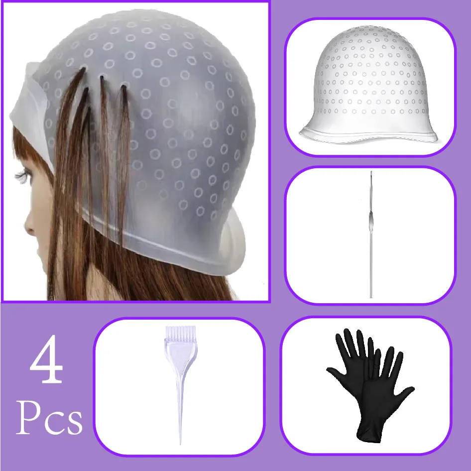 

Hair Dye Silicone Hair Cap Reusable Needle Hair Dying Frosting Hat Professional Dyeing Tool Dyeing at Home/Dormitory/Party
