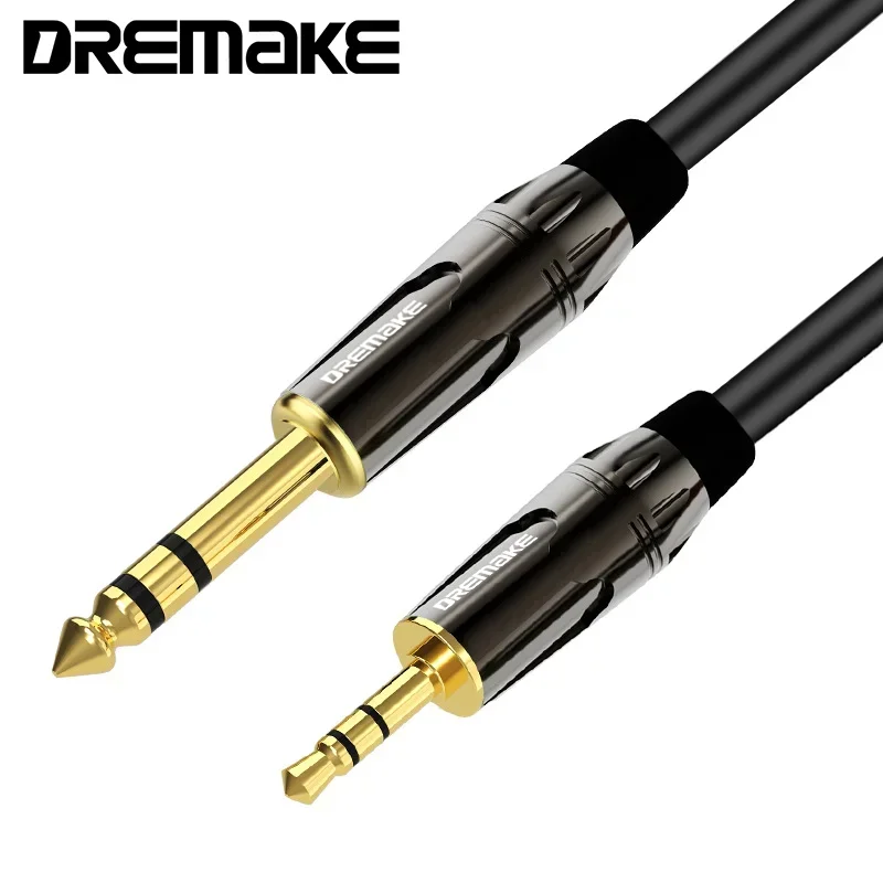 DREMAKE 3.5 To 6.35 Stereo Audio Cable 1/8 Inch Male TRS To 1/4 Inch Male TRS Cord for Guitar Piano Amplifier Home Theater