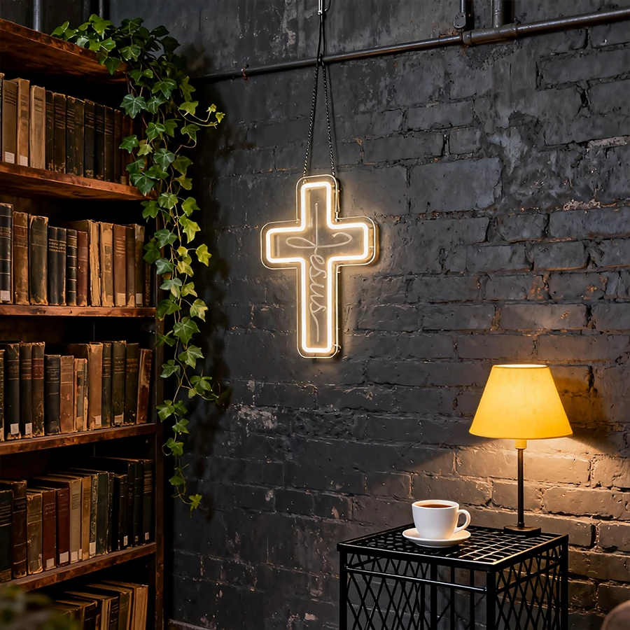 Cross Neon Sign,Jesus LED Neon Lights for Wall Art Decor for Bedroom Christening Day  Auditorium Wedding Christian Easter Gifts view 6