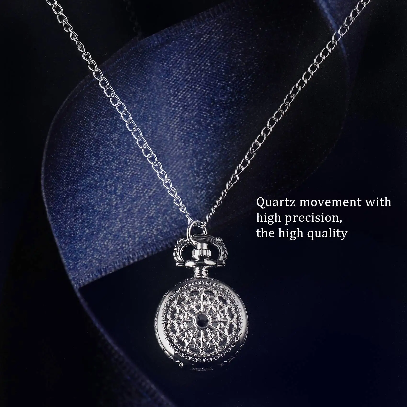 ABQR Men Women Pocket Watch Quartz Silver Alloy Pendant Necklace Pocket Deco