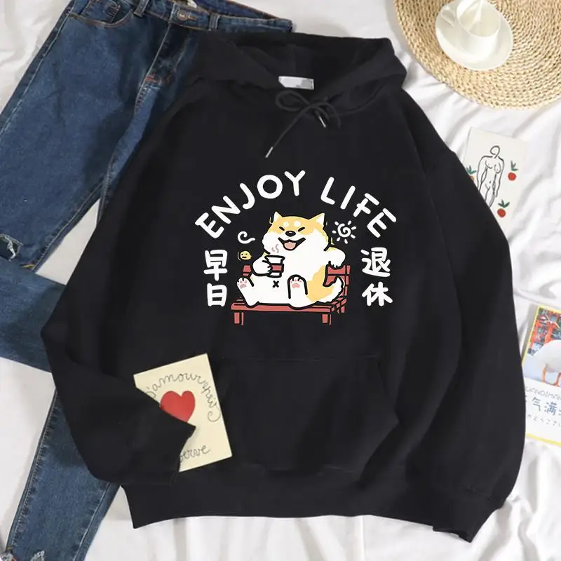 

Cartoons Woman Hoodie Retire Soon Short Sleeved Chai Dog Prints Pullovers Pocket Warm Fleece Sweatshirts Autumn Winter Clothing