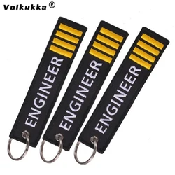 Voikukka Jewelry Text Embroidery Engineer Pilot Four Bars Keychain Black Pendant Tags Rectangle Key Chains Souvenir Wholesale