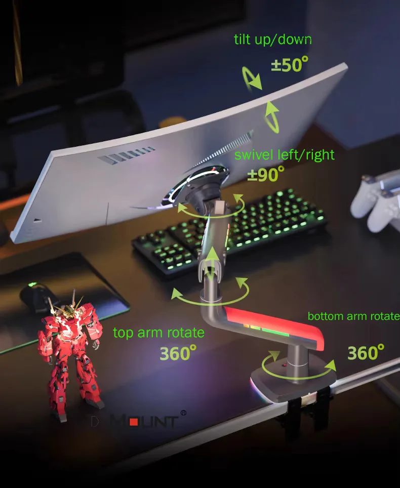 NB Aluminum F5 L50 G60 32'-60' 55' Big Arc Flat Gaming Monitor Desktop Holder Stand Mechanical Spring 360 Rotate 2-20kg