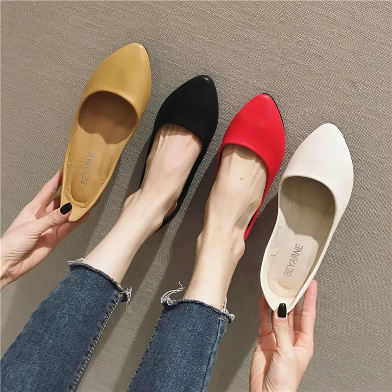 2023 Women\'s Shoes Leather Soft Sole Candy Shallow Mouth Single Shoes Flat Heel  Shoes Slip on Plus Size Mature Zapatos De Mujer