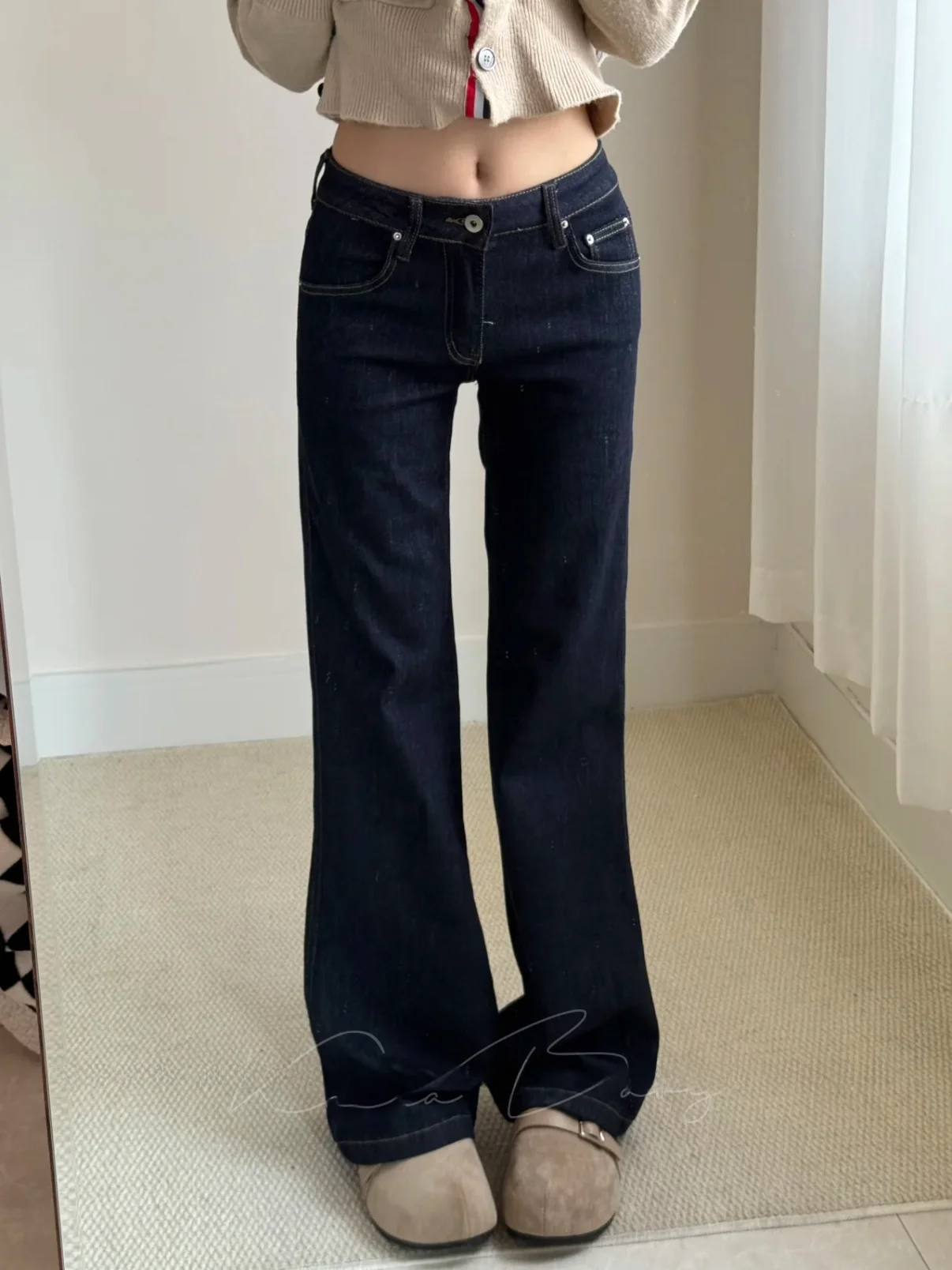 

Женские свободные брюки с низкой посадкой и широкими штанинами для высоких женщин, повседневные, из хлопкового стрейч-денима, фасон буткат, винтажные, в стиле High Street