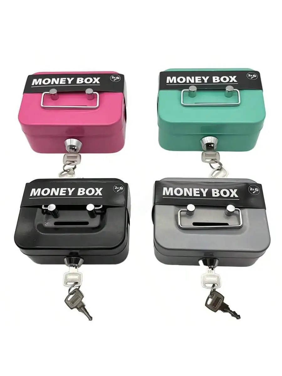 1pc Metal Key Lock  Box, Money Box, Adult Security Box, Coin Safe, Cashier Box