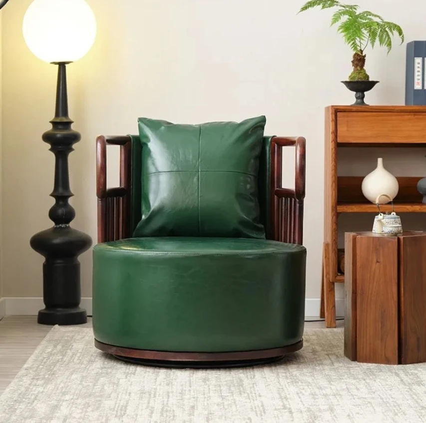 *Upgraded Leisure Sofa Chair with Old Elm Wood Solid Wood Sofa Chair, Balcony Leisure Chair