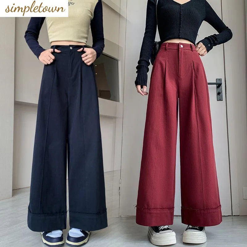 

Wash water pure cotton wide leg pants autumn Korean version new high waisted slim fit loose straight leg casual pants
