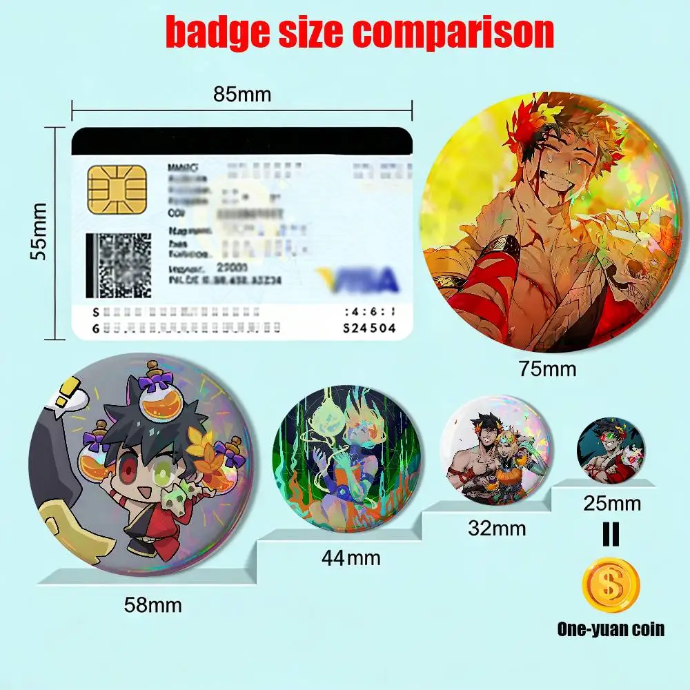 Zagreus Melinoe Hades Reflective Pin Tinplate Round Brooch Cartoon Cosplay Badges for Bag Hat Toys