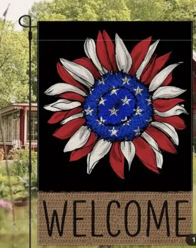 Patriotic Red White & Blue Sunflower Double Sided Garden Flag ~ 12