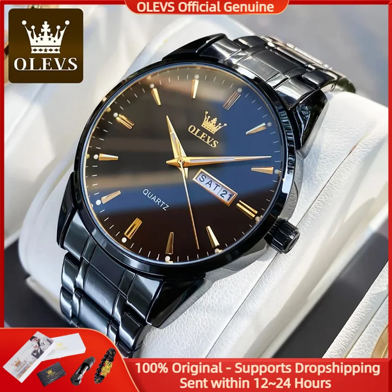 

OLEVS 6898, лучший бренд, мужские часы, легкие роскошные мужские оригинальные кварцевые часы, водонепроницаемые часы из нержавеющей стали с ночником и датой