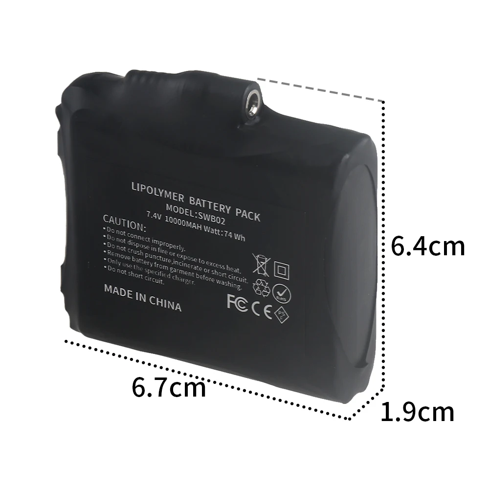 New High-quality 7.4V 10000mAh Rechargeable Lithium Polymer Battery for Heated Gloves Winter Heating Stockings Battery Equipment