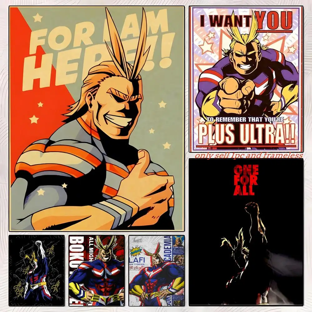 Cartoon Anime My Hero School A-All Might Poster Self-adhesive Painting with prints Home bedroom living room decoration