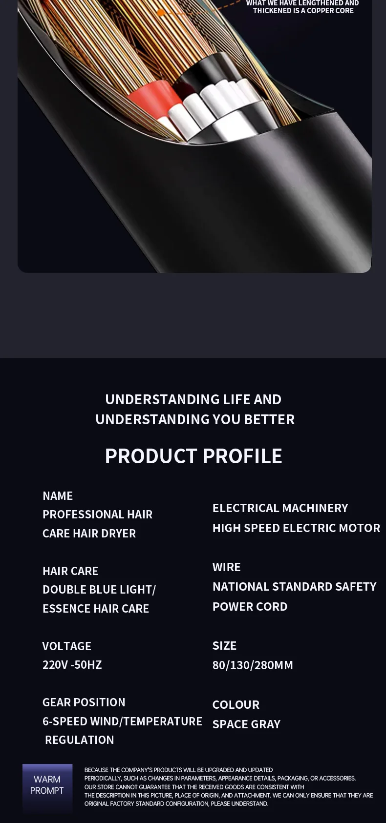 High-speed Hair Dryer 2400W High-power Silent Hair Dryer Household Appliances Negative Ion Hair Care Corrugated Wire Heating