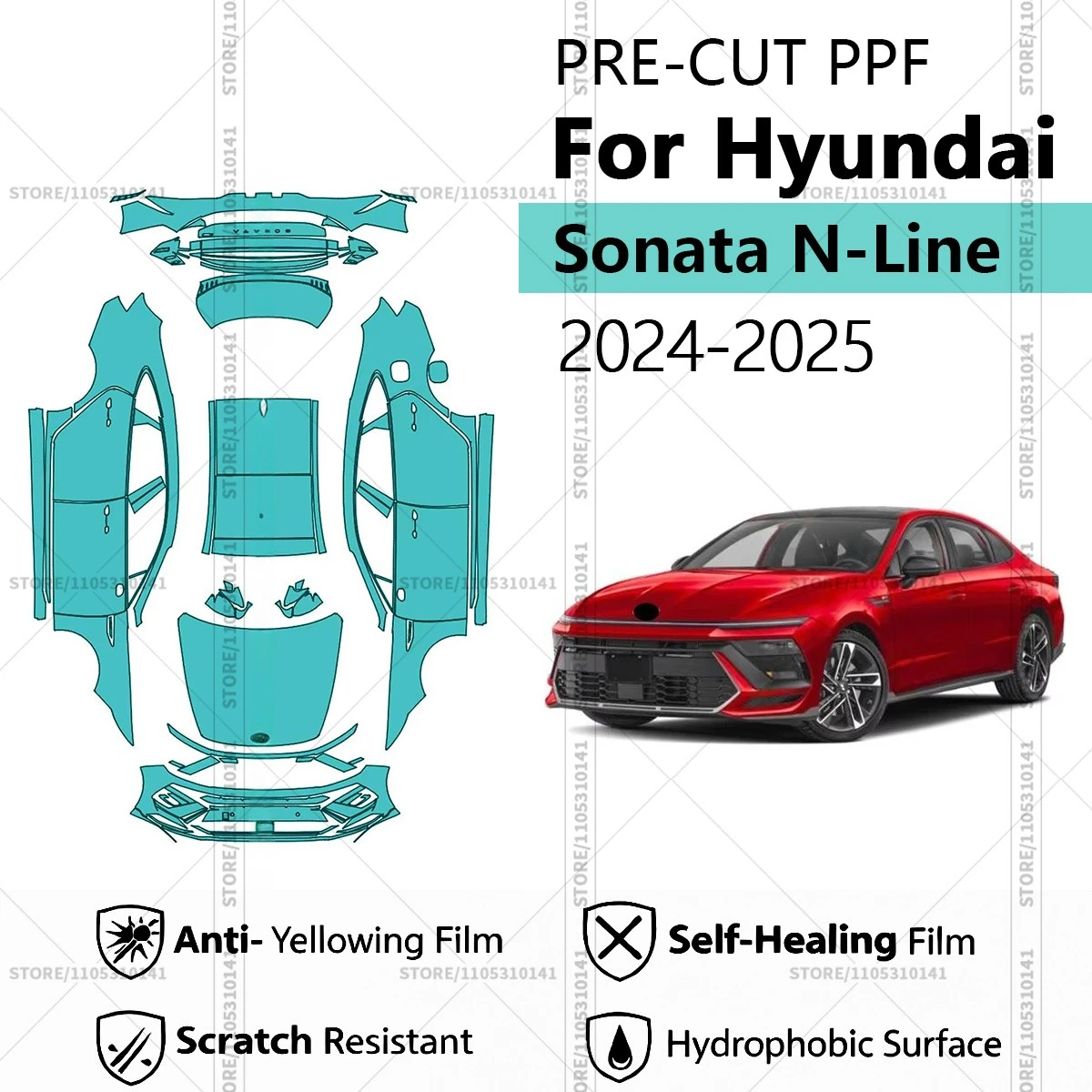 

Для Hyundai Sonata N-Line 2024-2025: Предварительно вырезанная прозрачная защитная пленка (PPF) для автомобиля, полный комплект для всего кузова