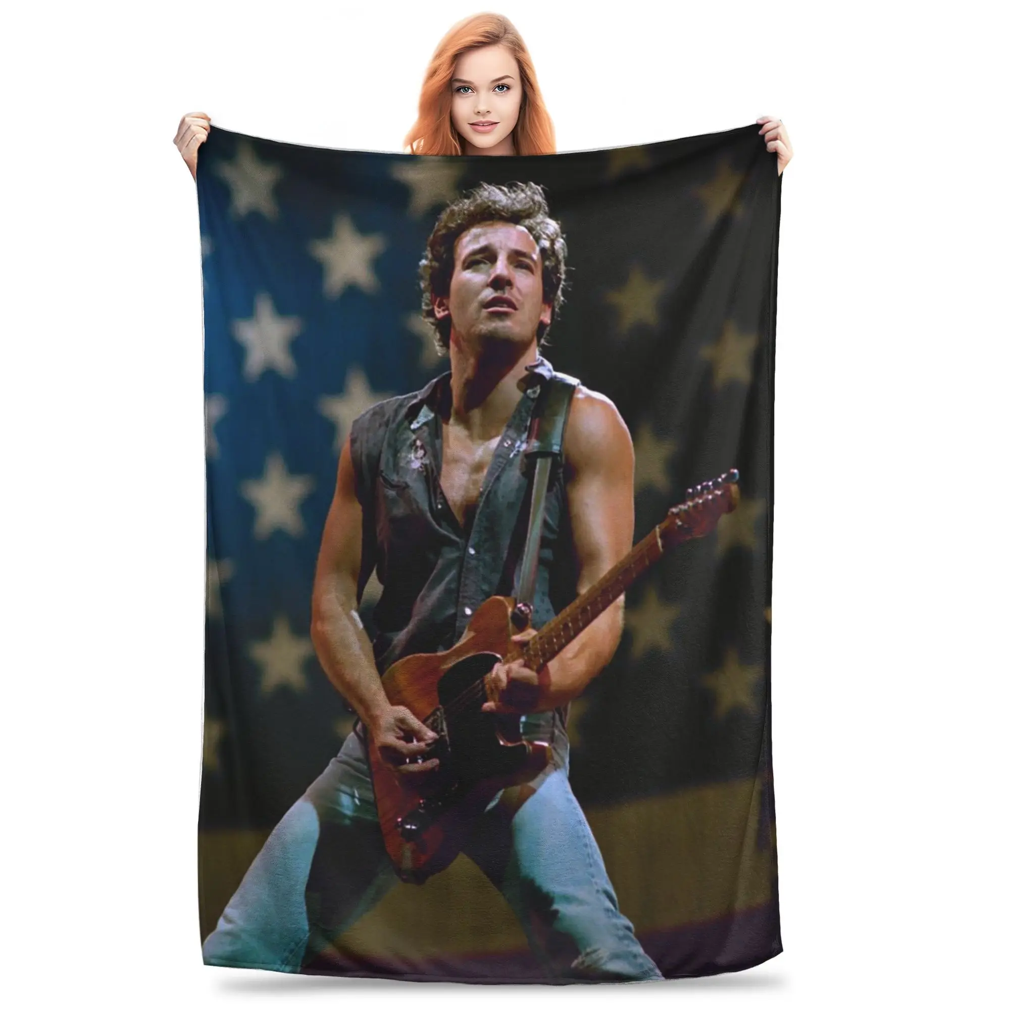 Flannel Throw Blanket Bruce Springsteen Born In The USA Rock Music Singer Plush Blankets Bedspread for Livingroom Travel Couch