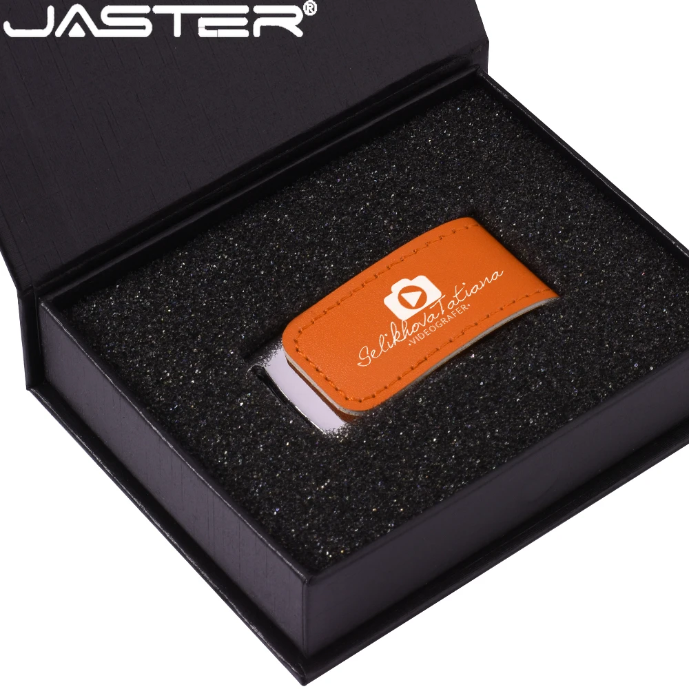 

JASTER Business Leather USB Flash Drive 128GB Free Custom Logo Pen Drive 64GB High Speed U Disk+Box 32GB Creative Wedding Gift