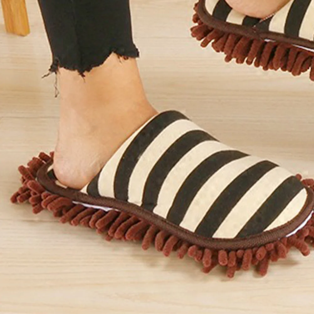 1Pair Chenille Cleaning Slippers Lazy Mop Slippers Non-Abrasive Floor Shoes Cover Dark Coffee Size S Home Floor Cleaning Shoe
