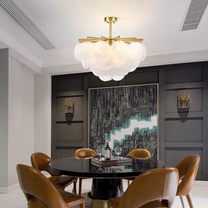 French Retro Glass Ceiling Chandelier Nordic Frosted Crystals Round Pendant Lamp For Villa Living Room Hotel Hall Hanging Lights