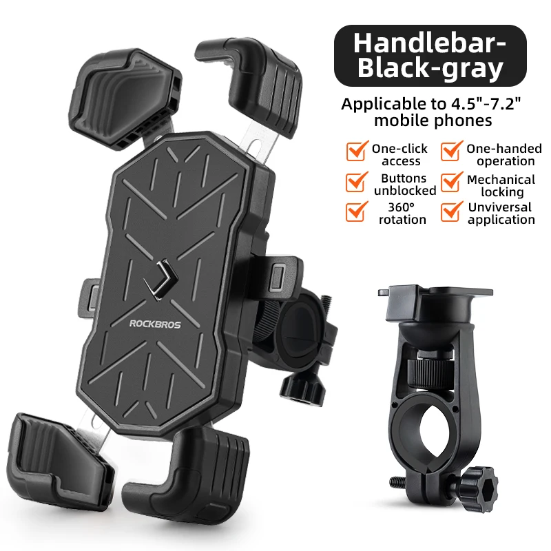 ROCKBROS Fahrrad-Handyhalter 360° ° Ansicht Universal Fahrrad Telefon Halter 4,5-7,2 zoll Handy Ständer Stoßfest Motorrad Halterung