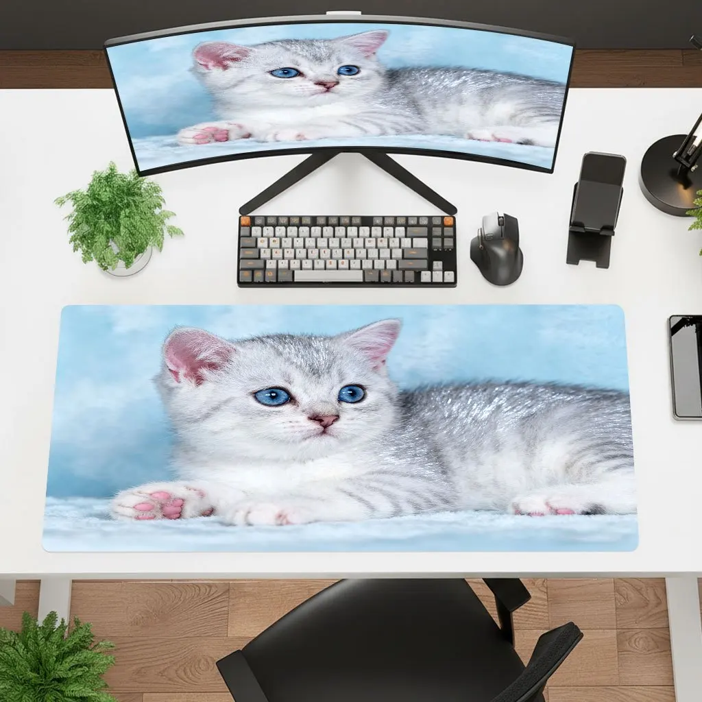 Brand Iron Art Desk Mat Cute Kitten Non-Slip Washable PC Laptop Keyboard Pad Office Gaming Dorm Gift