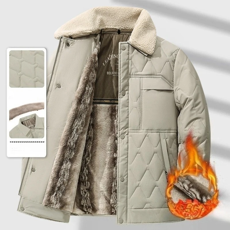الشتاء الحضري ​ ​ معطف شتوي بياقة من الفرو قابل للفصل للرجال - دافئ مبطن بالصوف ​   معطف التنقل اليومي