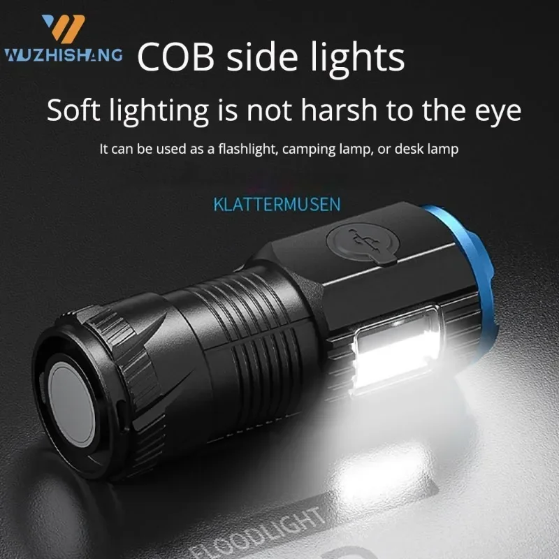 New Upgrade Flashlight with COB Side TYPE-C Rechargeable Waterproof with Magnet for Camping with 18350 battery Torch camping