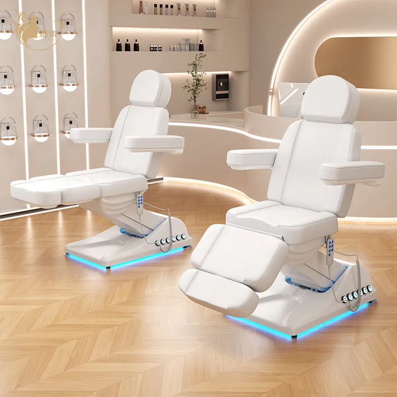 Electric Facial Recliner Chair With LED Light Adjustable Metal Frame Synthetic Leather Spa Treatment Bed For Beauty Salon Use