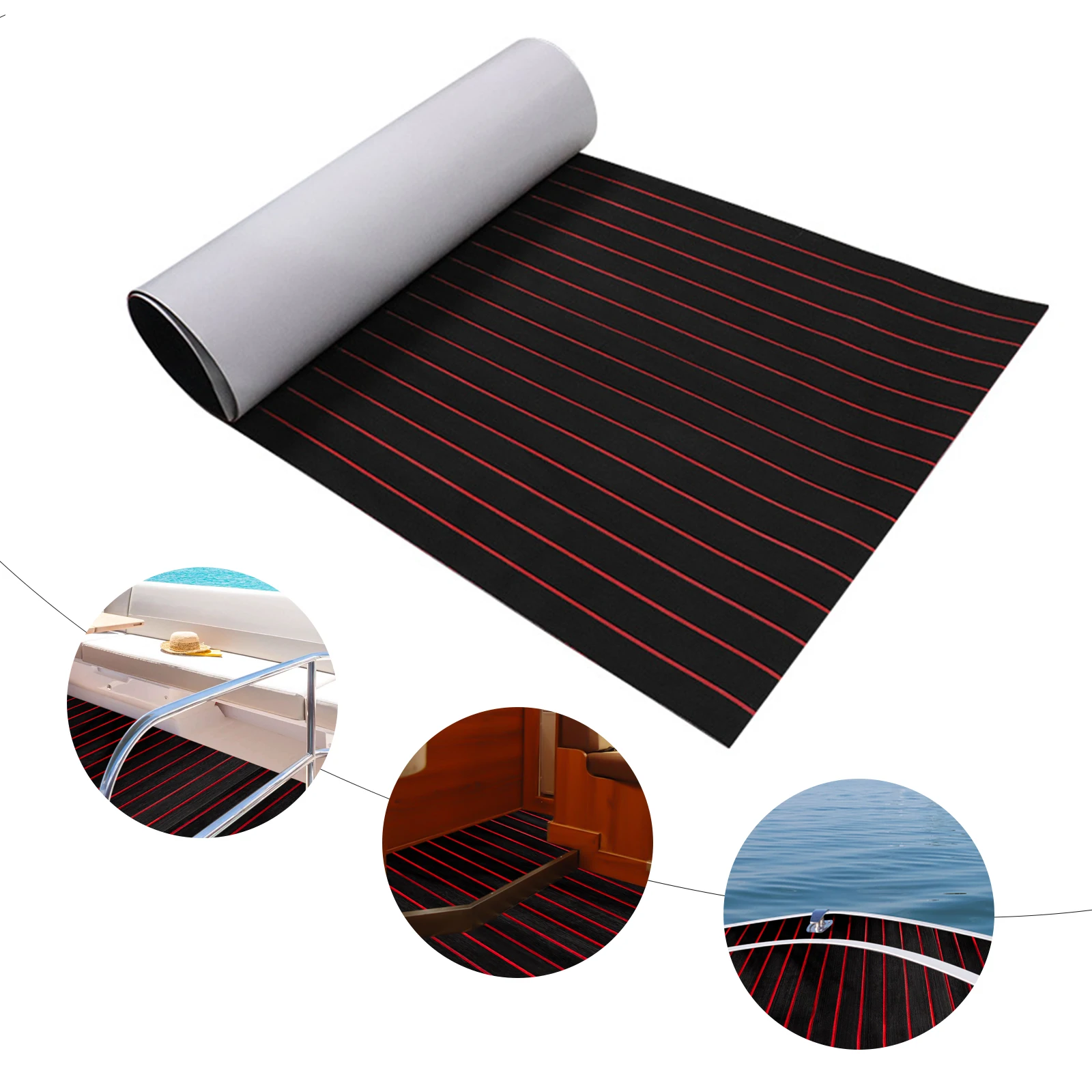 

95x35.5in Boat Flooring EVA Foam Decking Sheet Faux Teak Marine Mat Non-Slip Self-Adhesive Flooring Material for Motorboat RV