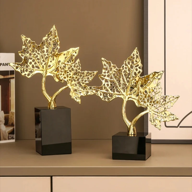 Chinese Crystal Base Alloy Maple Leaf Plant Ornaments Home Livingroom Furnishing Decoration Store Office Sculpture Accessories