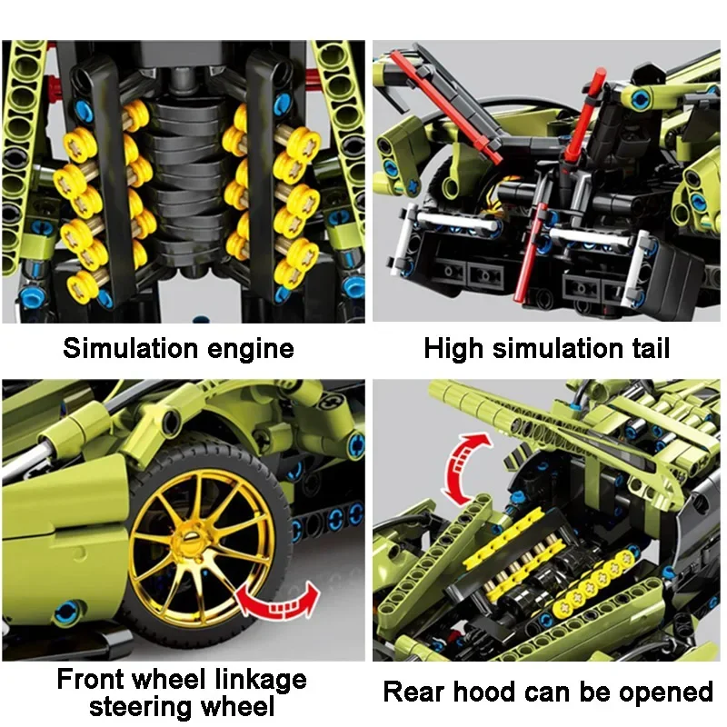 男の子のための超高速車のビルディングブロック,レーシングカー,組み立てレンガ,テクニカルラマv12ビジョン,おもちゃのギフト,1039個