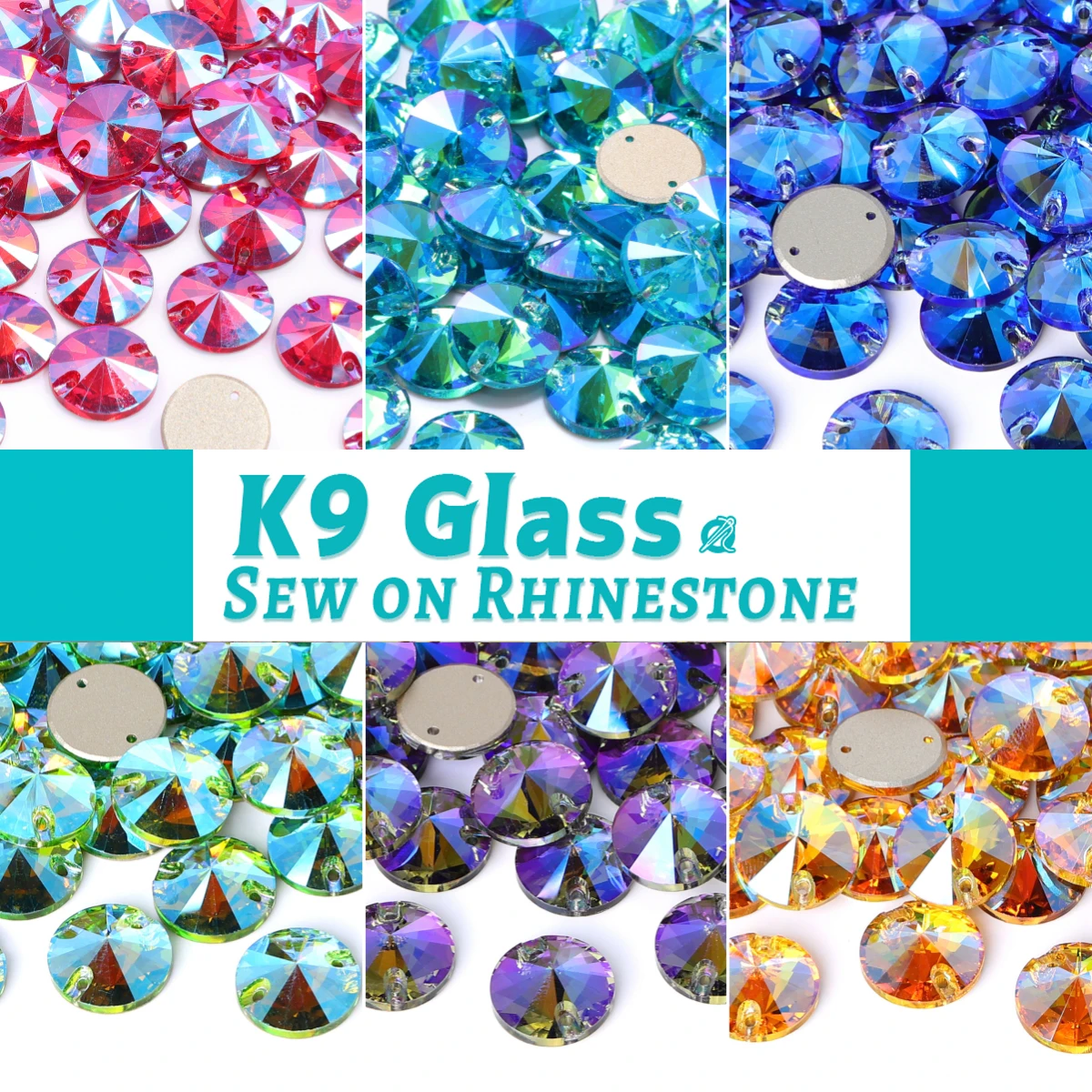 Fluorescent Color Rivoli K9 Glass Sew On Rhinestone Sewn Rhinestone Crystal Stone DIY Sewing Accessories for Clothing Dressing