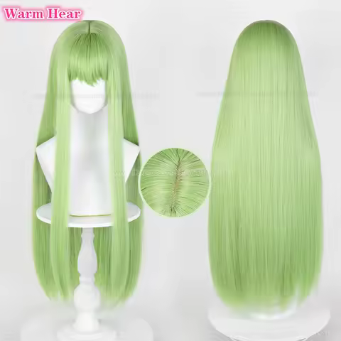 80cm Long Enkidu Synthetic Wig Anime Green Straight Cosplay Anime Wig Heat Resistant Hair Halloween Party Woman Wigs + A Wig Cap