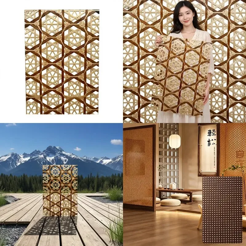 Modern Natural Bamboo Rattan Woven Resin Board Interior Decoration Screen Partition Wall Decorative Panel