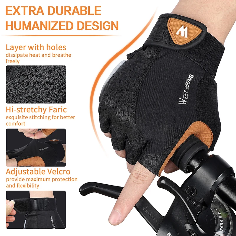 WEST BIKING MTB Cycling Fingerless Gloves Shockproof Breathable Road Bike Gloves Half Finger Men Women Outdoor Sports Gloves