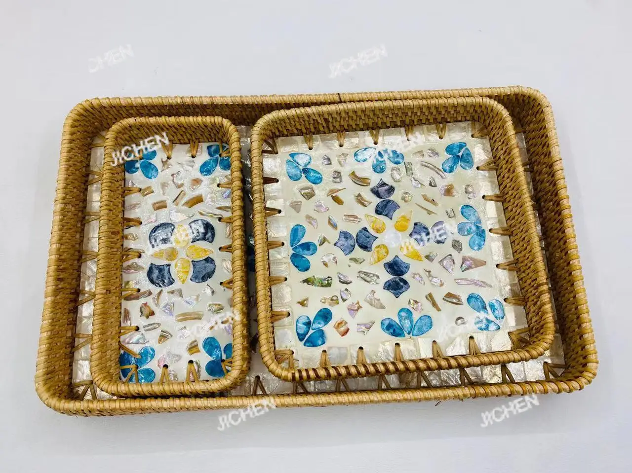 

Поднос из ротанговой цветной ракушки, поднос с плетеной ракушкой, большой, средний и маленький чайник, чайный сервиз, поднос