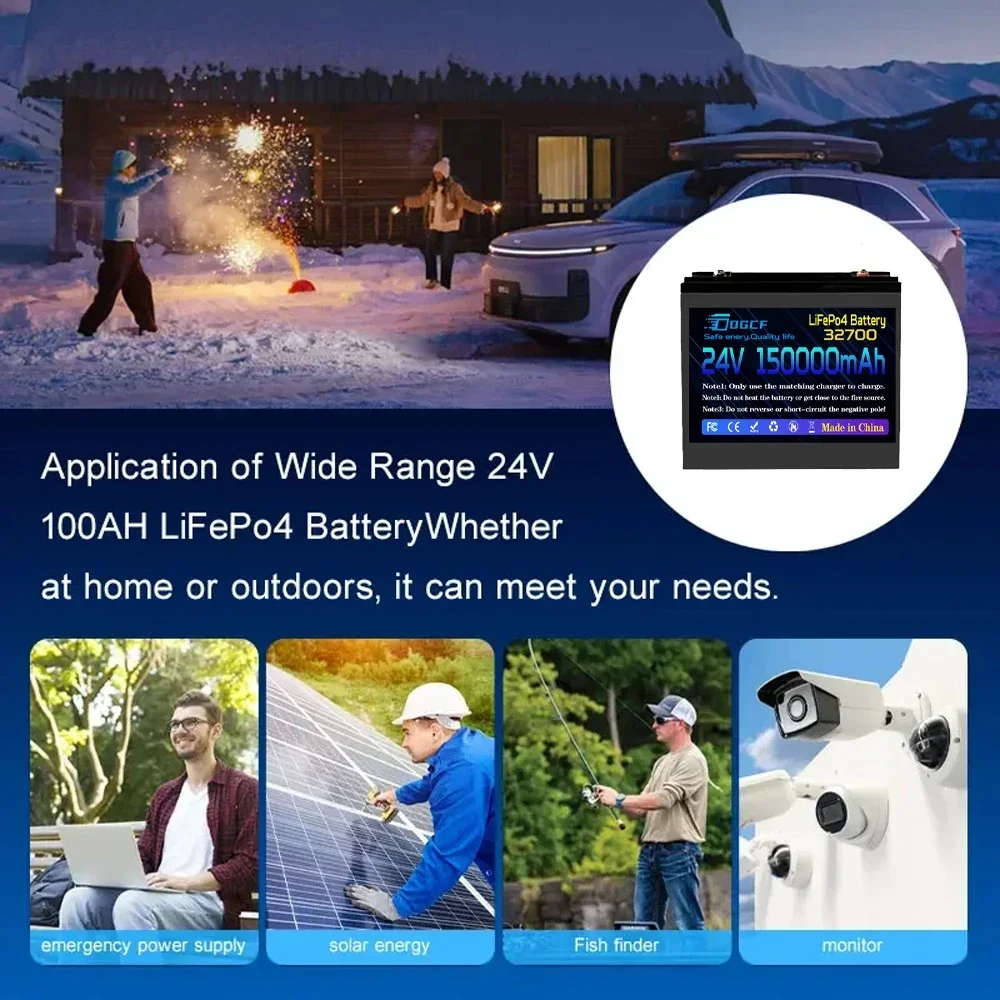 24V 100AH LiFePO4 32700 batterij Ingebouwde 120A BMS RV oplaadbare lithium-ijzerfosfaat, Solar Marine Overland off-grid batterij