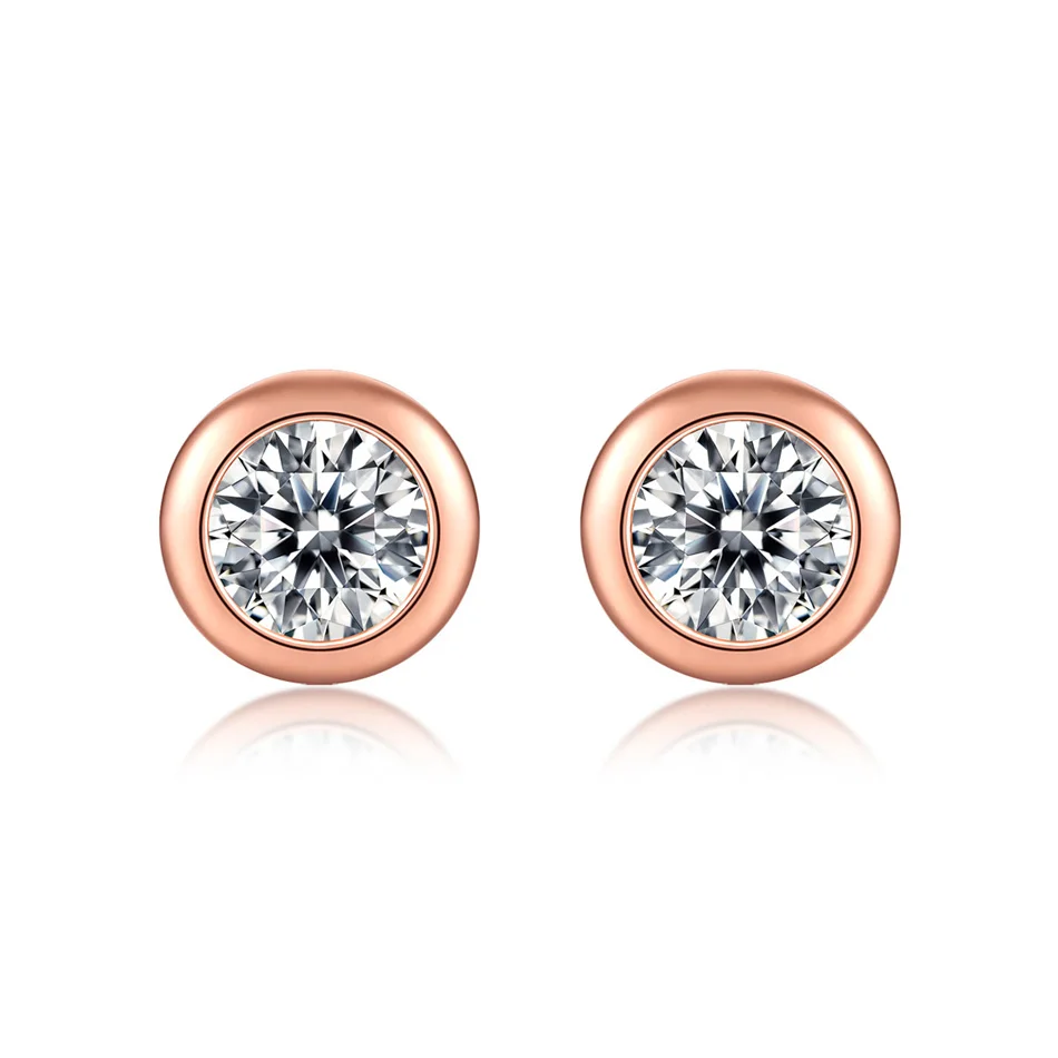 SHELVME Bubble Round 0.5ct Moissanite Diamond S925 Sterling Silver Fashion Personality Rose Gold Stud Earrings Women\'s Jewelry