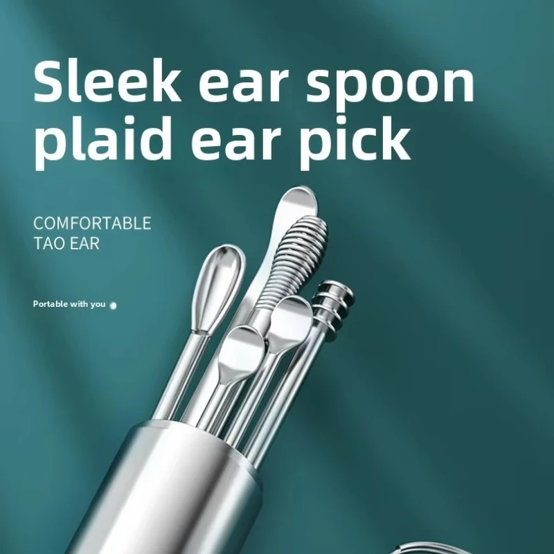 Portable Ear Pickers 6PCS Stainless Steel Ear Spoon 360 Degree Spiral Cleaning Keep Your Ears Clean&Comfortable Ear Scoop Set