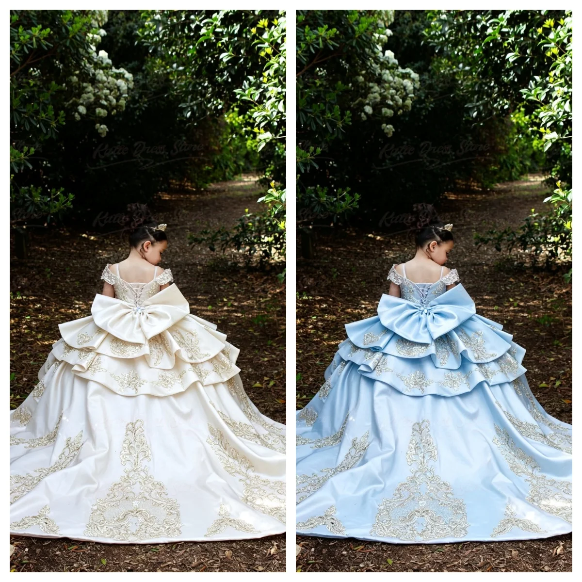 Elegant Customized Satin Flower Girl Dress For Wedding Applique Puffy With Bow Kids Birthday Party First Communion Ball Gowns