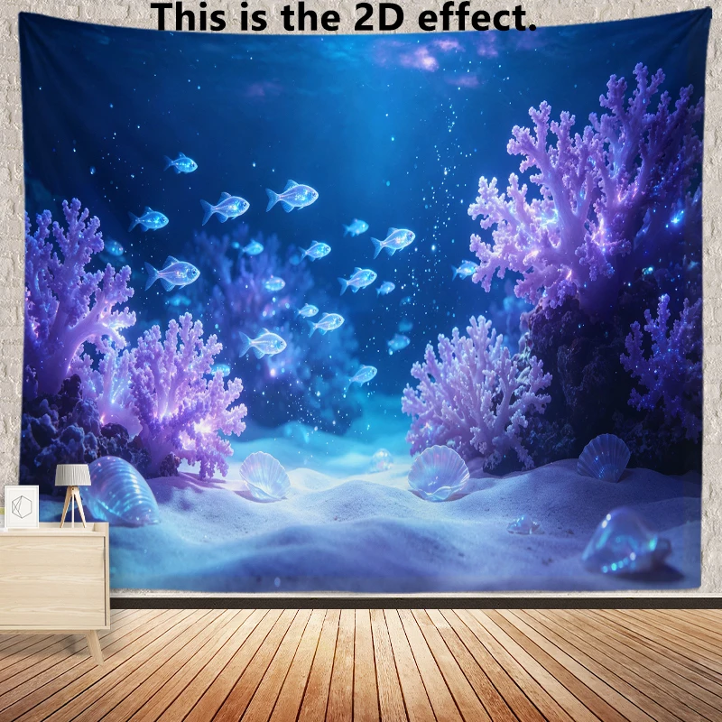 Glowing Underwater Reef Background Cloth Hanging Cloth Bedroom Bedside Decorative Wall Cloth Dormitory Tapestry